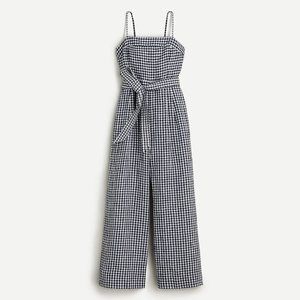 J.Crew Tie-waist linen jumpsuit in gingham Navy White